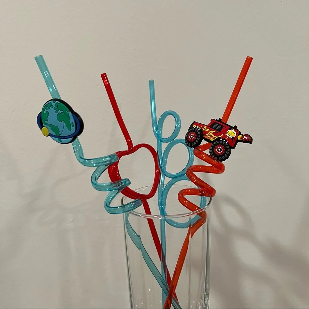 Colorful Swirly Straws with Fun Attachments